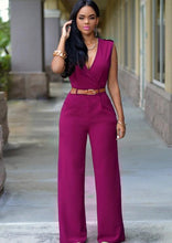 Load image into Gallery viewer, High Waist V-neck jumpsuit Jump Suits fayswardrobe Large Dark Pink 
