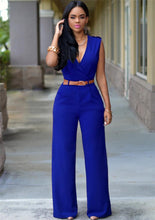 Load image into Gallery viewer, High Waist V-neck jumpsuit Jump Suits fayswardrobe Medium Royal Blue 
